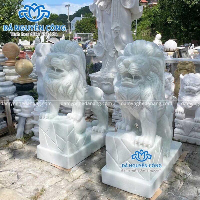 cặp sư tử đá cẩm thạch trắng cao 1m3