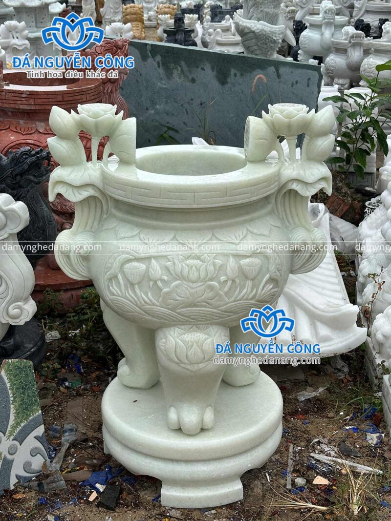 lư hương đá tự nhiên hoa sen cao 1m