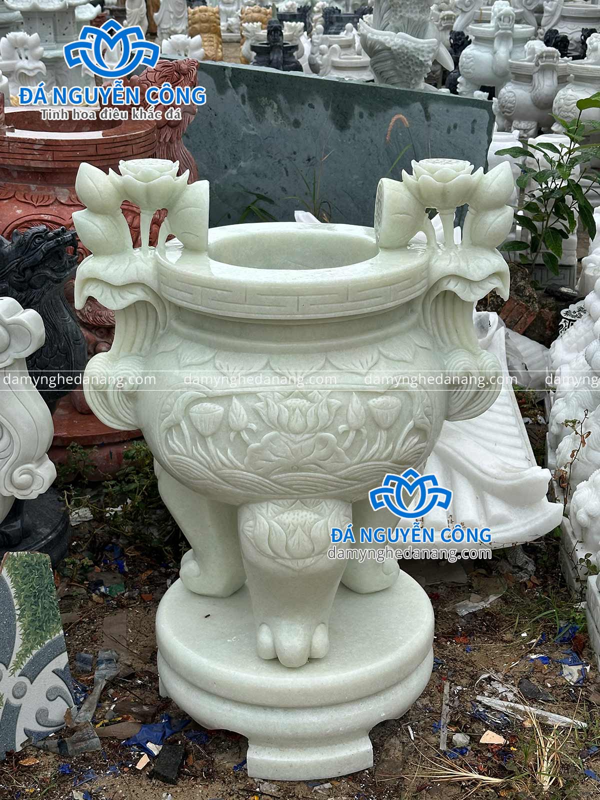 lư hương đá tự nhiên hoa sen cao 1m