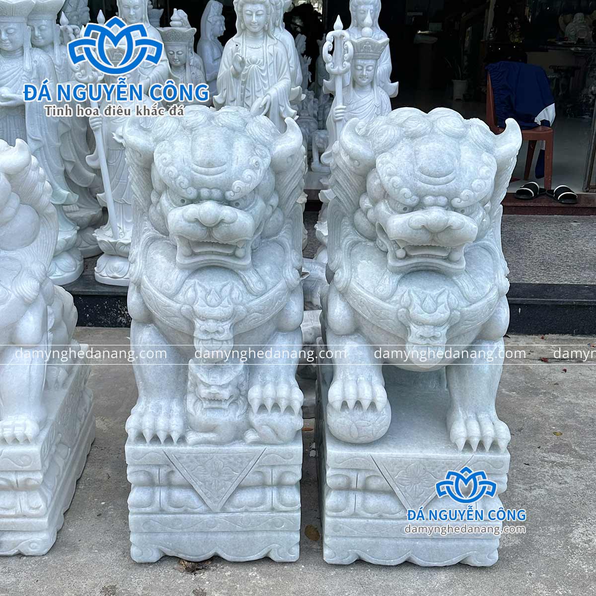 tượng kỳ lân đá cẩm thạch nguyên khối cao 1m