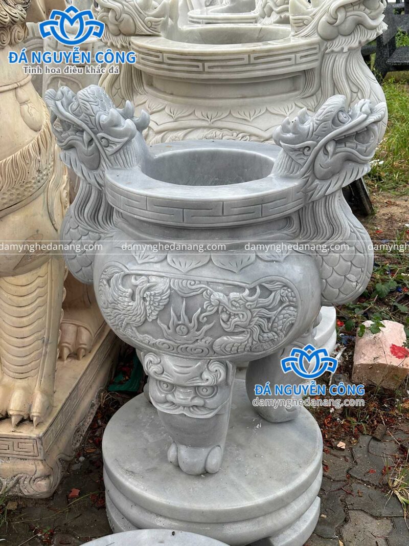 đỉnh hương đá ngoài trời cẩm thạch xám cao 1m